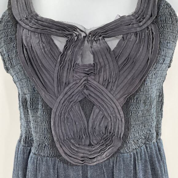 Retro Calvin Klein Jeans Blue Sun Dress Scoop Neckline Ruched Gathered Bodice S - Picture 2 of 12